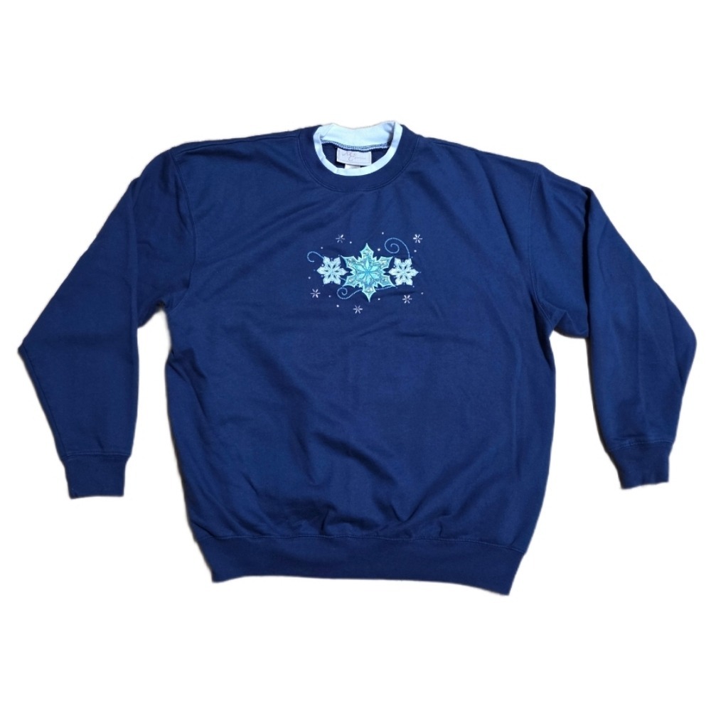 Vintage M&C Sportswear Sweatshirt Crew Neck Women's Blue Snowflakes Size XL